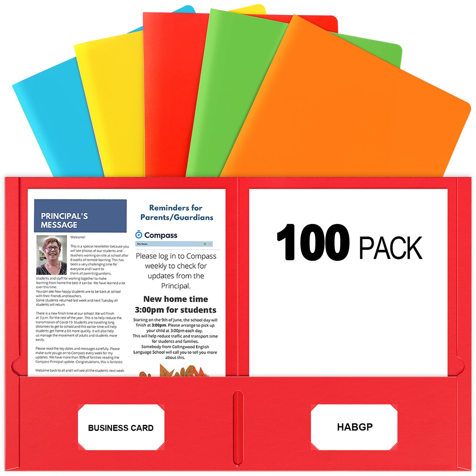 Photo 1 of HABGP 2 Pocket Folders, 100 Pack, 5 Colors