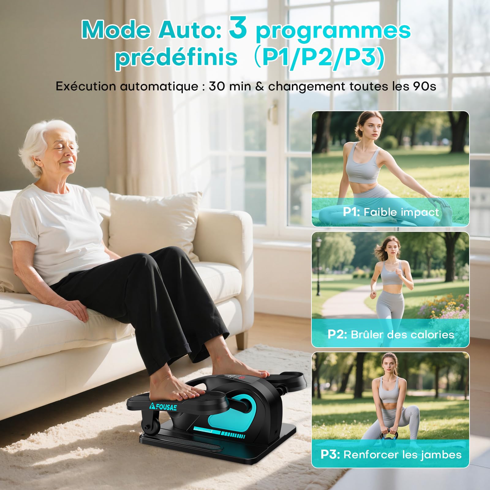 Velo Elliptique, Mini Vélo Elliptique Électrique pour la Maison 2 en 1 avec 15 Vitesses Réglables et 3 Modes Automatiques, Exerciseur de Pédales pour Seniors et Adultes avec Télécommande
