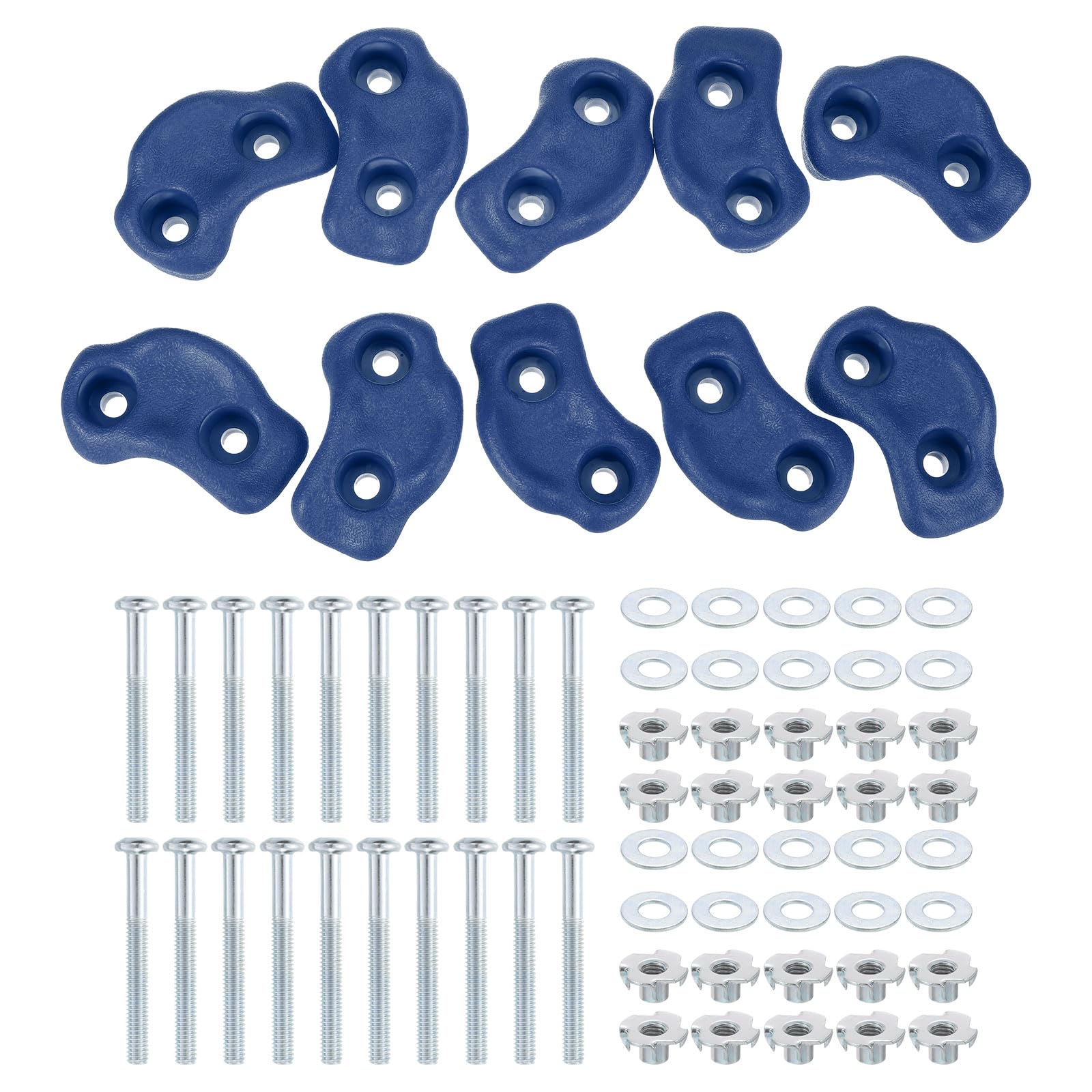 PATIKIL Rock Climbing Holds, 10 Pcs Small Climbing Rock Wall Grips Play Set Climber Attachments with Double Hole for Playground Accessory Indoor Outdoor Tree Training, Blue A-Small