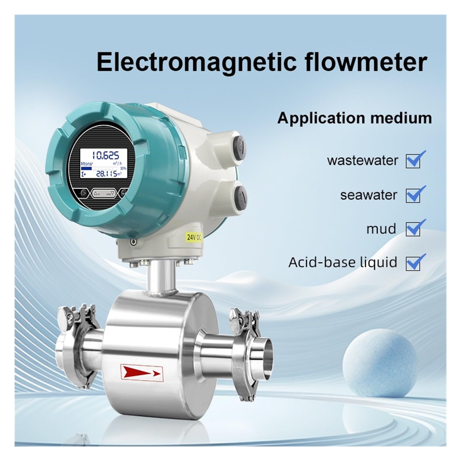 Caudalímetro electromagnético for líquidos, for agua de mar conductora y aguas residuales limpias, DN10-DN50 Medición y respuesta rápidas(DN32)
