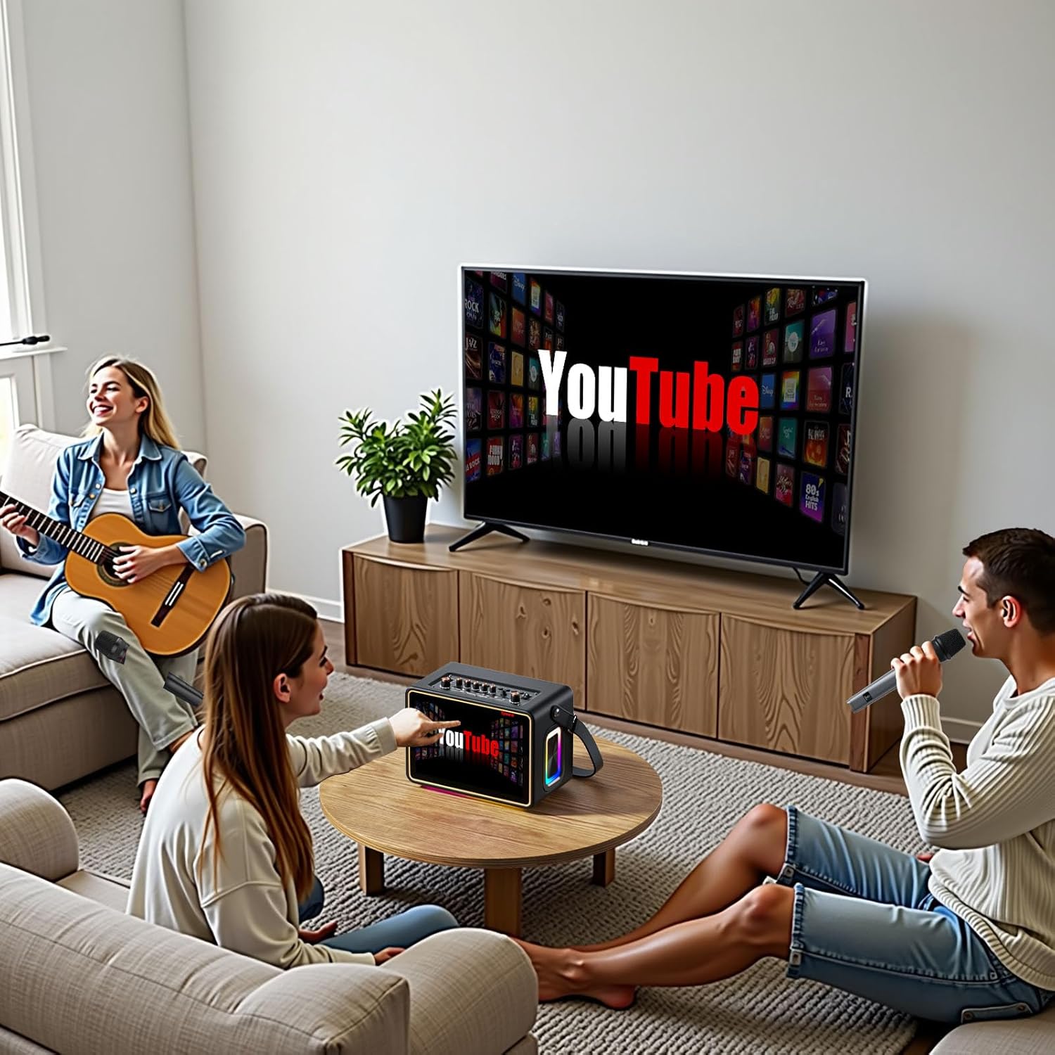 Smart Karaoke Machine with Lyrics Display, 12.1 Inch IPS Touch Screen, Two Wireless Microphones, Portable Bluetooth Speaker PA System for Home Outdoor Party (Large) - Image 7