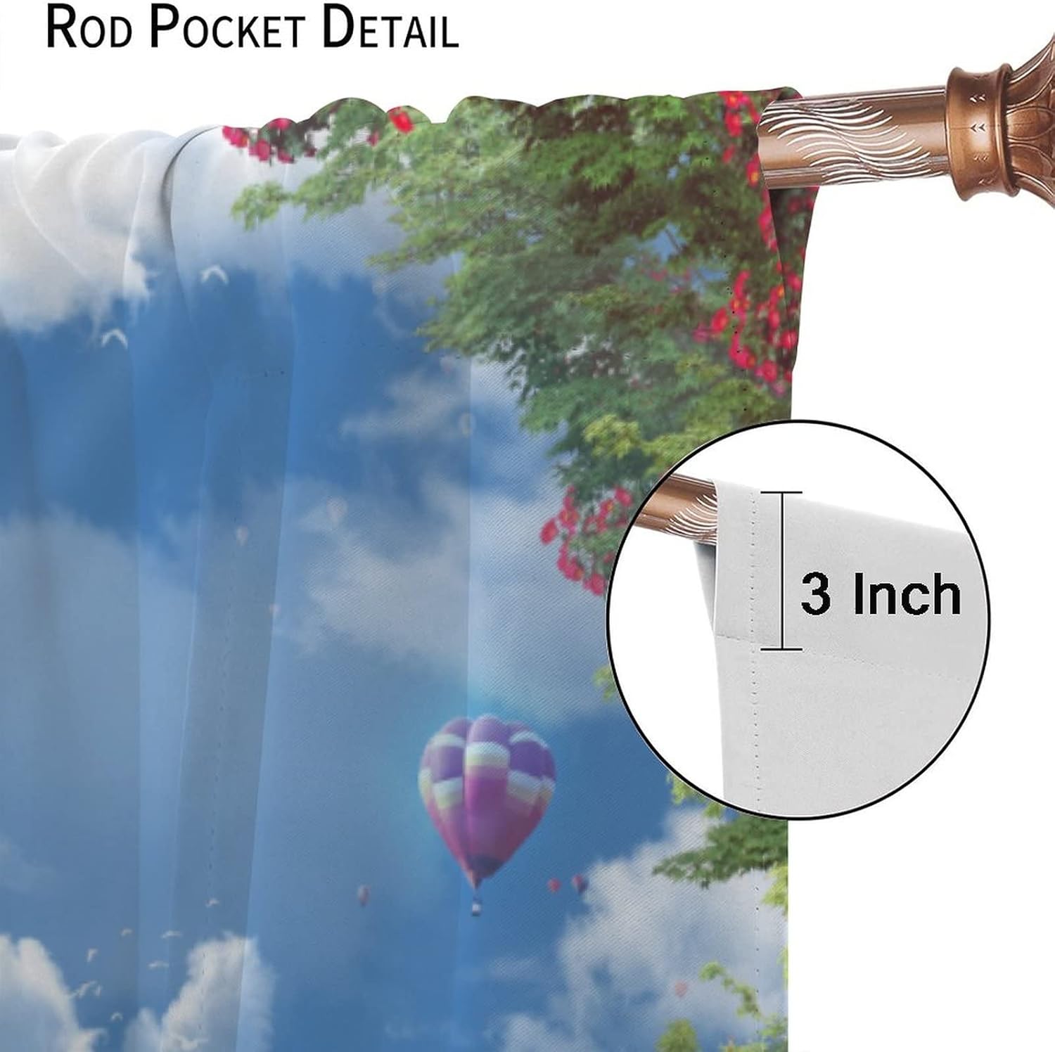 Coastal Scenery Curtains, Beautiful Scenery by The Sea with Balloon Waterfall Red Flowers, Suitable Bedroom Living Room Blackout Noise Reduction Decorative Curtains, 2 Panel Set, 42x63 Inches