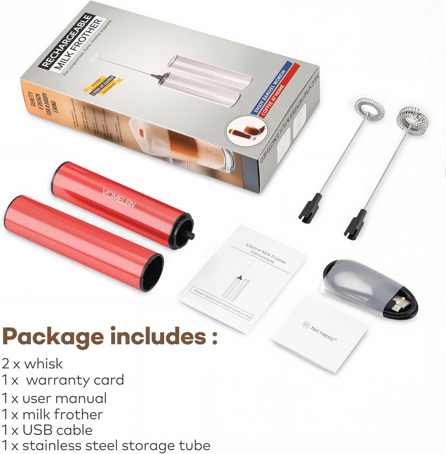 Contents of the VOMELON Milk Frother package