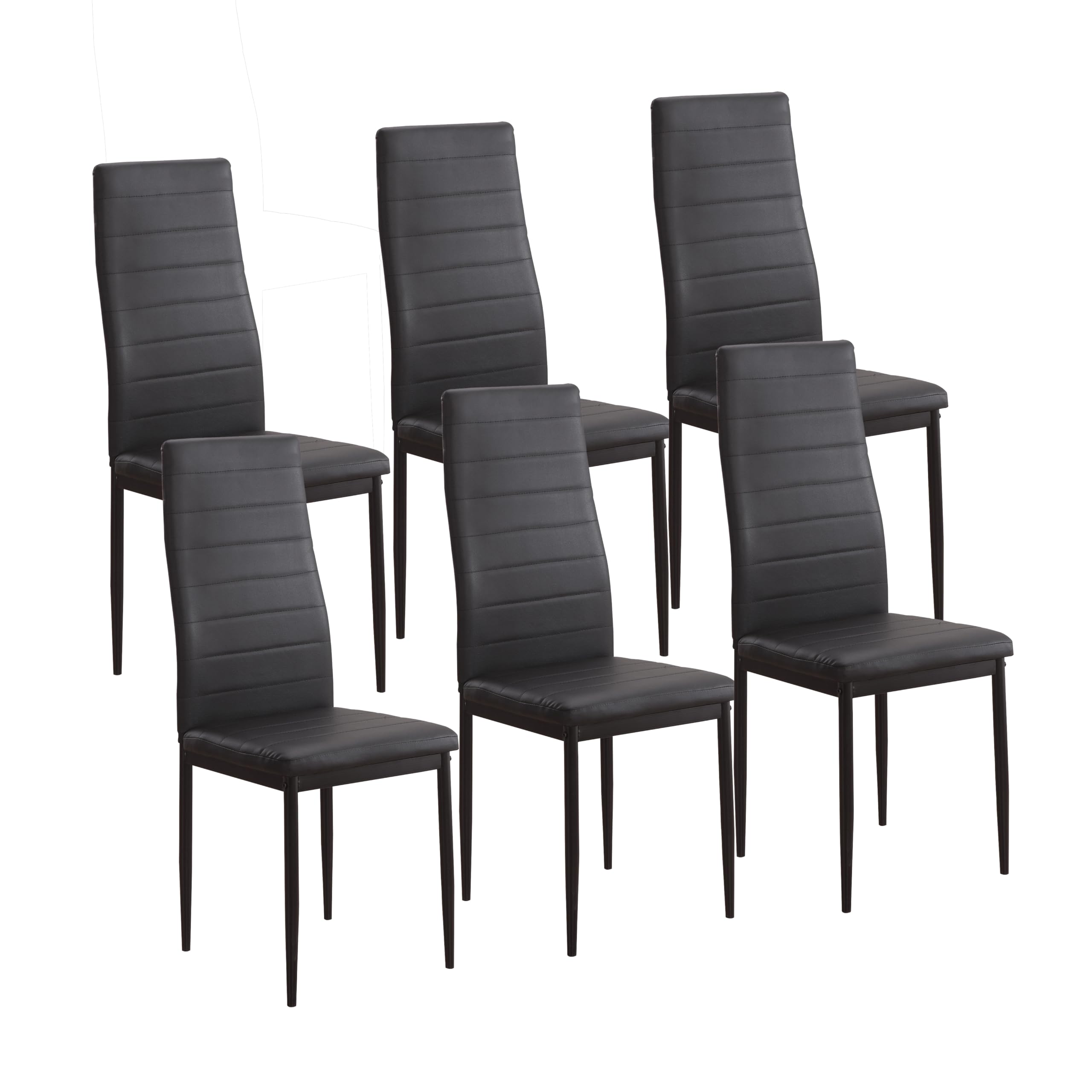 M1C - Pack 6 Sillas de Comedor emi, Sillas Estilo Moderno, Ergonómicas, espaldo y Asiento en Polipiel Color Negro