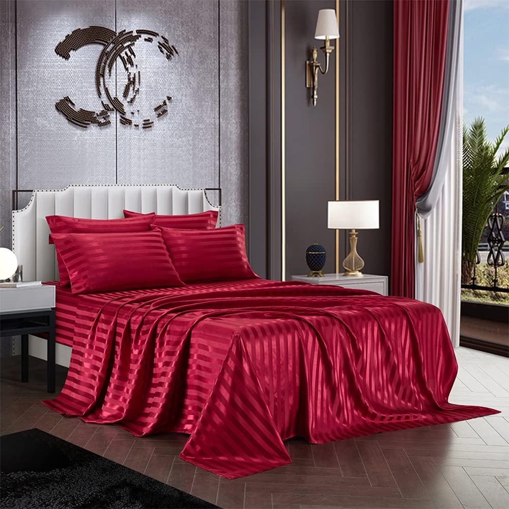 Amazon.com: AiMay 6 Piece Satin Italian Style Bed Sheet Set Deep Pocket ...