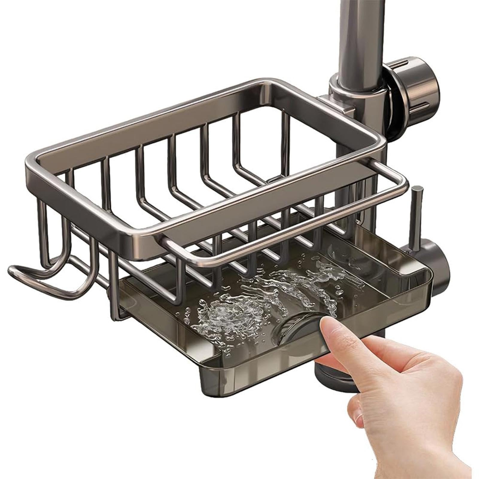 ZQFHSX Multifunctional Kitchen Sink Caddy Aluminum Sponge Holder & Faucet Over Storage for Utensils Draining Rack Sponges Brushes