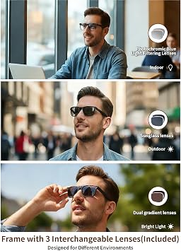 AI Smart Glasses with Camera, 8MP HD Camera Glasses with 1080P Video Recording, AI Translation Support & Recognition, Bluetooth Audio Sunglasses with Photochromic Lenses for Outdoor, Indoor