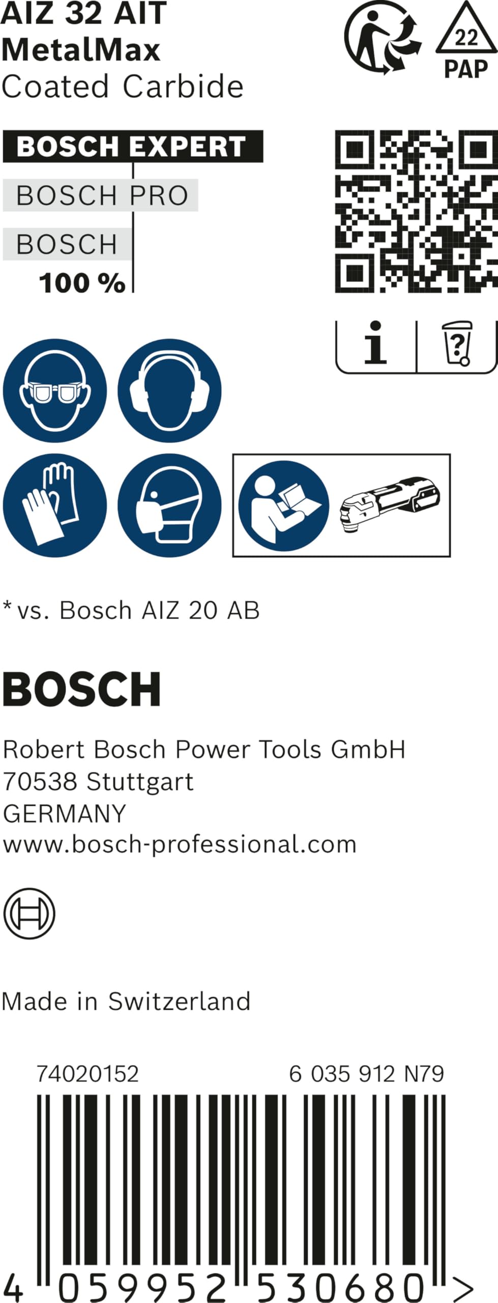 Bosch Accessories 10x Lames pour outil multifonction Expert MetalMax AIZ 32 AIT (pour Acier, Acier inoxydable, Largeur 32 mm, Accessoire Outil multifonction)