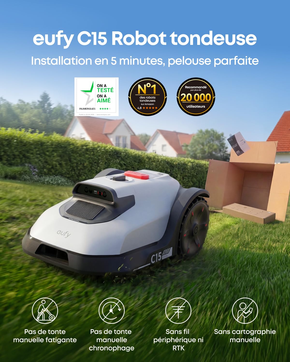 eufy C15 Robot Tondeuse avec Garage, sans Fil périphérique ni RTK