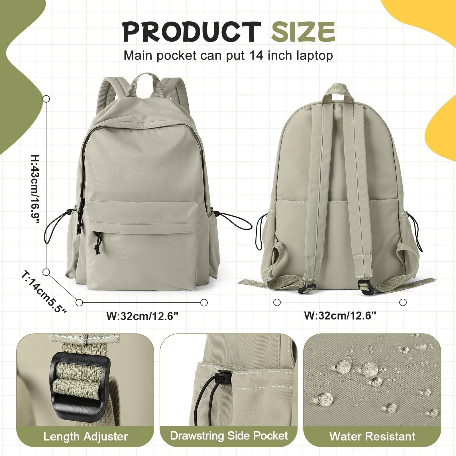 HYC00 Zaino Scuola Superiore Ragazza,Zaino da Scuola Media Ragazzo Zaino Università Leggero Resistente all'acqua College Casual Daypacks, Zaino PC 14 Pollici Zaini Scuola Cartella Adolescente