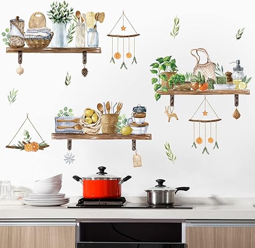 Calcomanías de pared extraíbles para colgar en macetas, calcomanías de pared de plantas coloridas, calcomanías de pared con colgante floral de