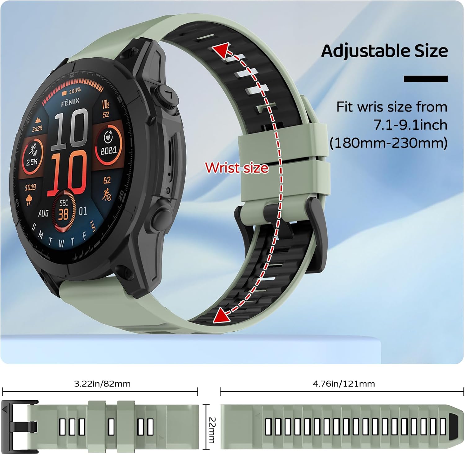 Watch Band for Garmin Fenix 8 47mm/Fenix 7 Pro/Fenix 7/Fenix 6 Pro/Fenix 6/Fenix 5/Epix Pro 47mm/Fenix E, 22mm Silicone QuickFit Band - Image 4