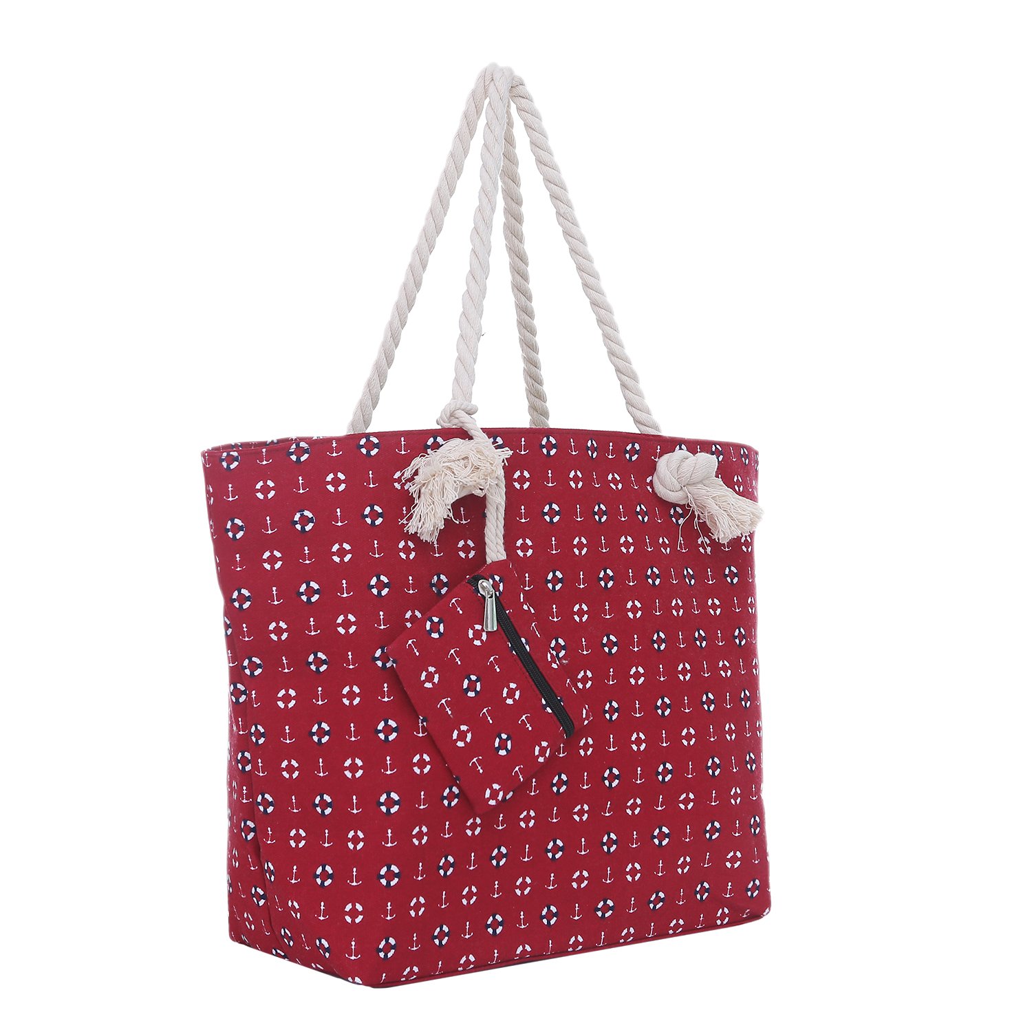 DonDon Bolsa de playa grande con cremallera 58 x 38 x 18 cm diseño marítimo-playa rojo shopper bolsa de hombro