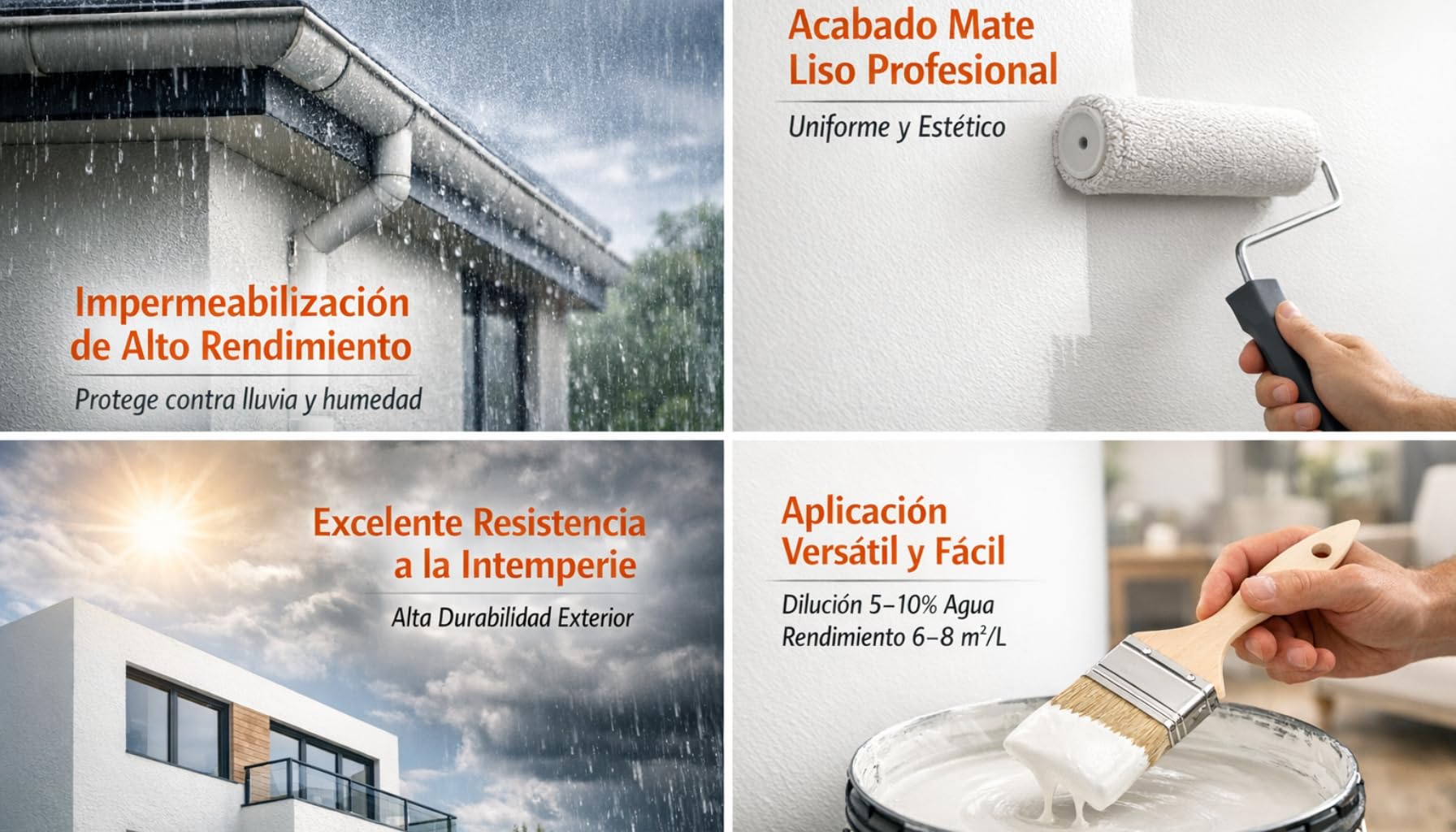 Revestimiento de fachadas Cubrefisuras Elástomero Atrox Color Blanco, Mate Liso 14L