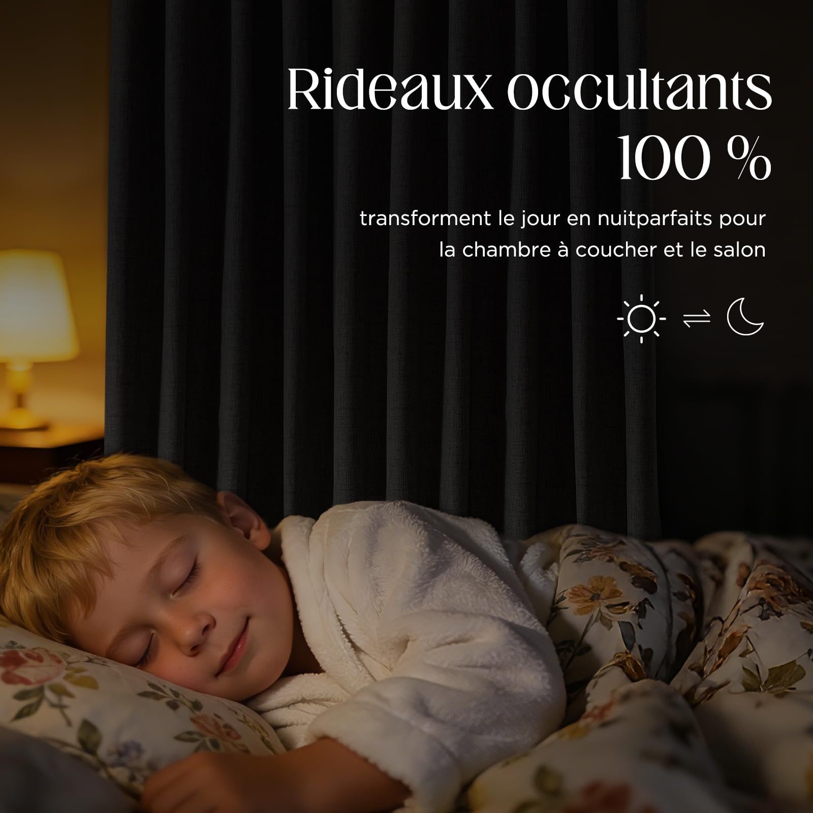 CUCRAF Rideau Occultant avec Galon Fronceur,100% Opacité,H225 x L140 cm,Lot de 2 Panneaux Effet Lin pour Salon,Chambre à Coucher,Chambre Enfant,Système de Rail
