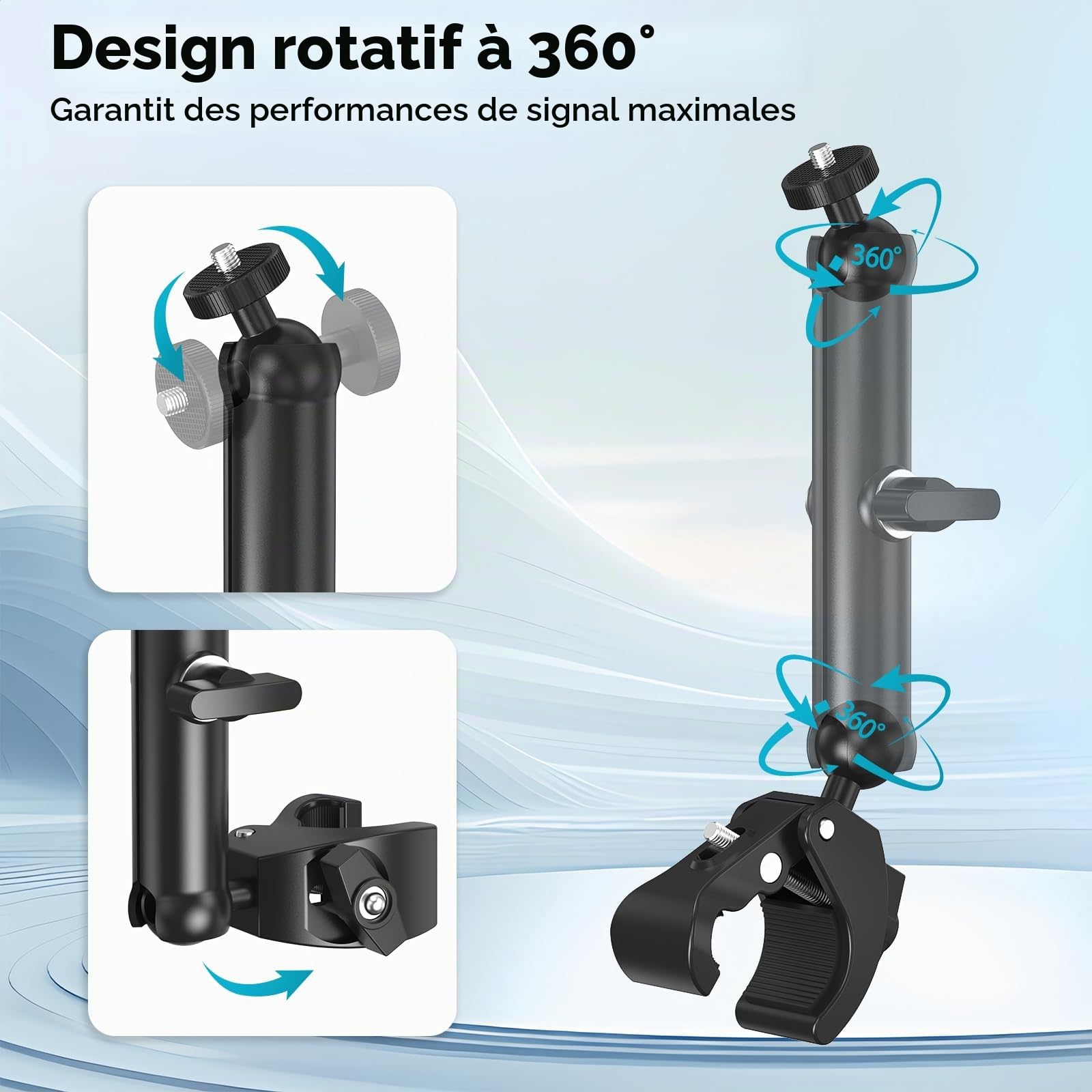 Starlink Mini kit de montage réglable 2025 avec mât en aluminium et adaptateur de serrage avec filetage 6,35 mm - 20 et 9,5 mm - 16 pour camping-car, galerie de toit, balcon, yacht, kit de montage