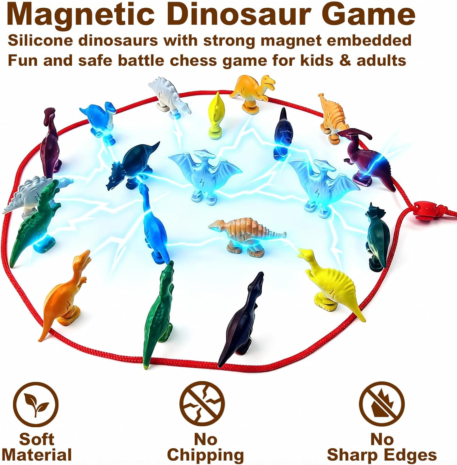 Magnetic Chess Game for Kids Ages 3-8, Silicone Dinosaur Sensory Magnet Games with Map & String, Toddlers Travel Learning & Matching toys Set, Grandkids Stocking Stuffers, Family Party Favors Gifts