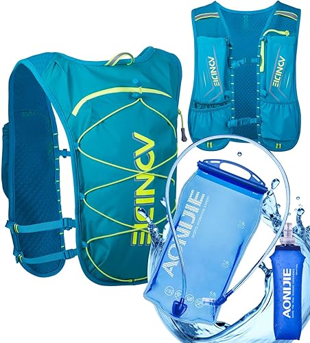Chaleco de correr para hombres y mujeres, chaleco de agua para correr, chaleco de hidratación con vejiga de agua de 1.5 L y botella de agua plegable