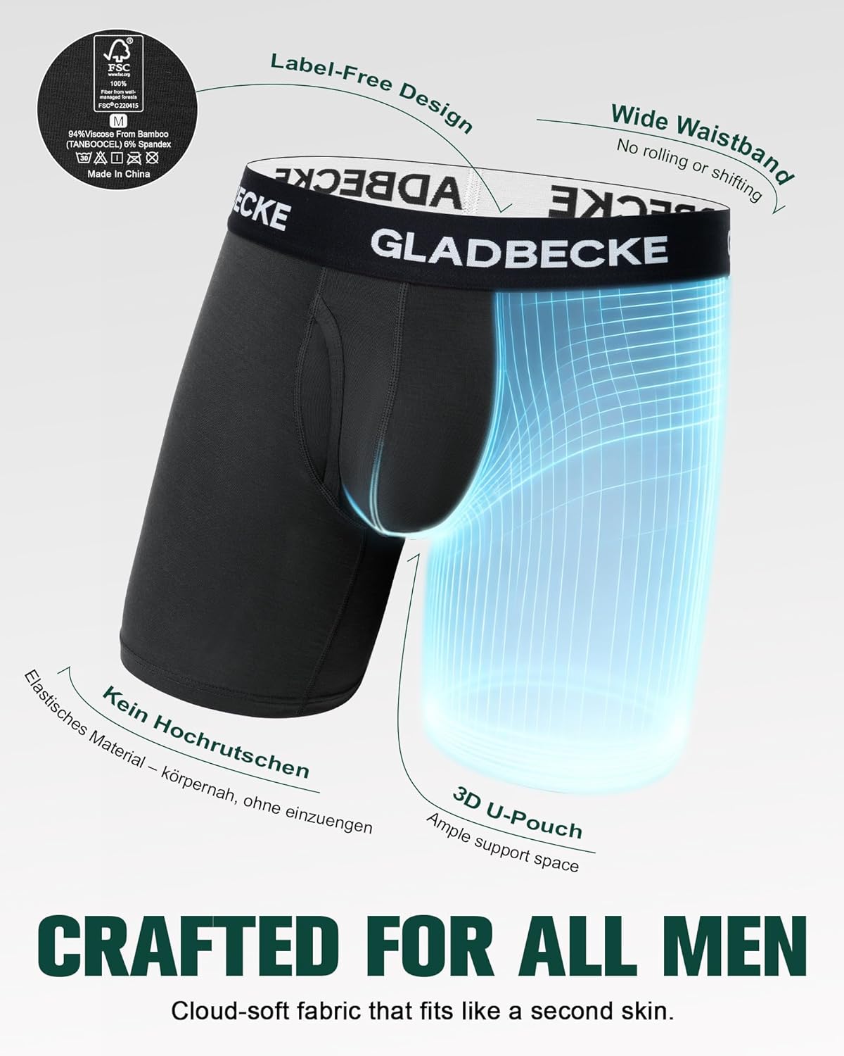 Mens Underwear Bamboo Rayon Breathable Boxer Briefs with Fly, No Riding Up & Moisture-Wicking Boxers for Men 4 pack