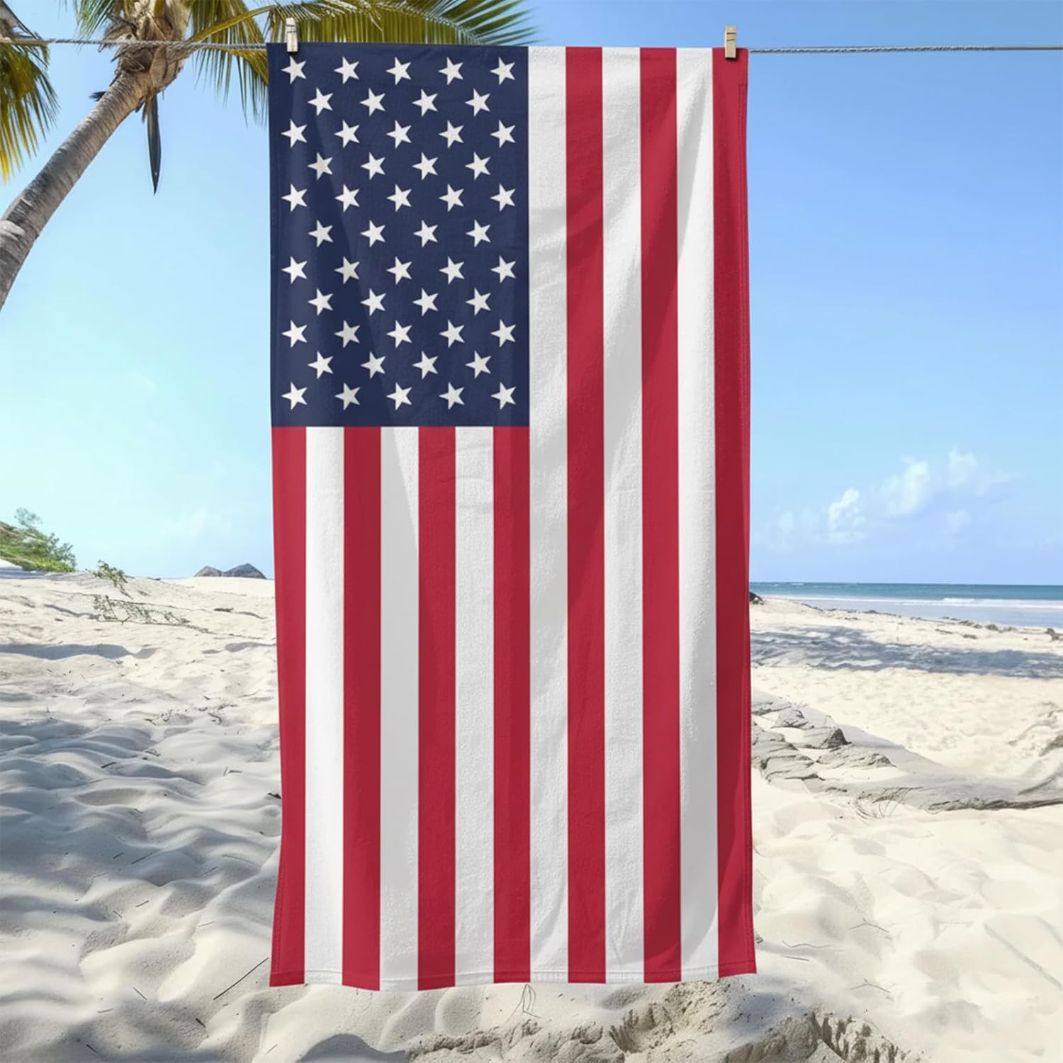 4th of July Beach Towel American Flag Beach Towel 30x60 Inch Red White and Blue Patriotic Comfortable Soft Highly Absorbent Lightweight for Beach Pool Gym Travel Vacation
