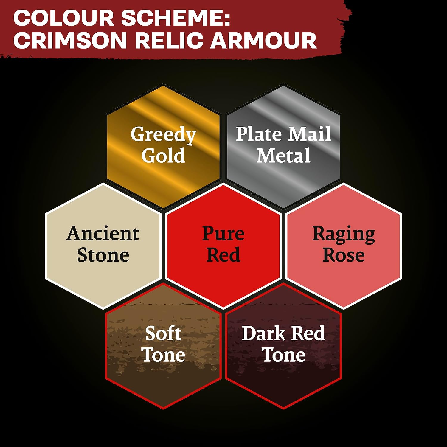 The Army Painter, Combat Se7ens: Crimson Relic Armour, 7 x 18 ml Warpaints Fanatic: 3 Acrylic, 2 Washes, 2 Metallics, Perfect for Miniature Quality Hobby Paints for DnD & Warhammer Figures