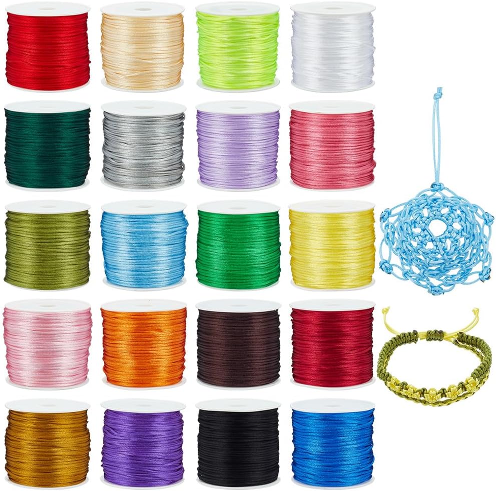 PH PandaHall 600 Yards 1mm Rattail Cord Nylon String Satin Cord 20 Colors Silk Cord Beading String for Necklace Friendship Bracelet Beading Macramé Kumihimo Chinese Knot Dream Catchers Braid Hair