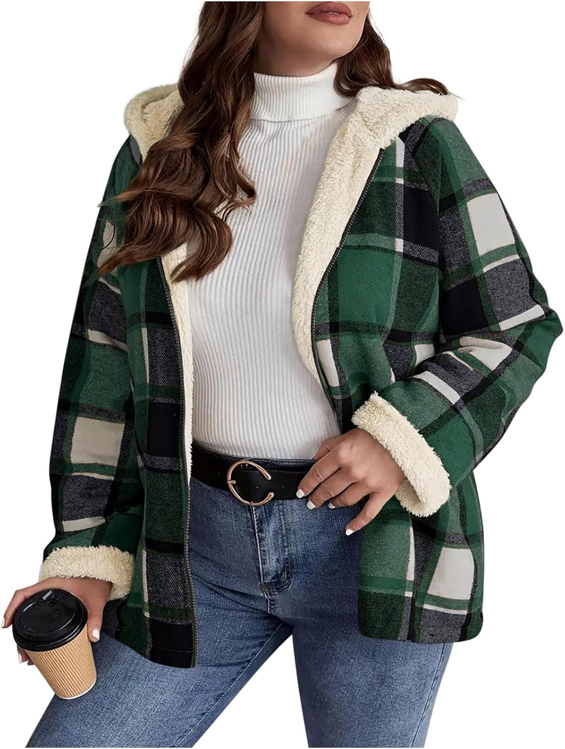 Winter Coats for Women Warm Plus Size Fleece Lined Jackets Casual Button Coat Fur Fuzzy Thicken Coats with Hood