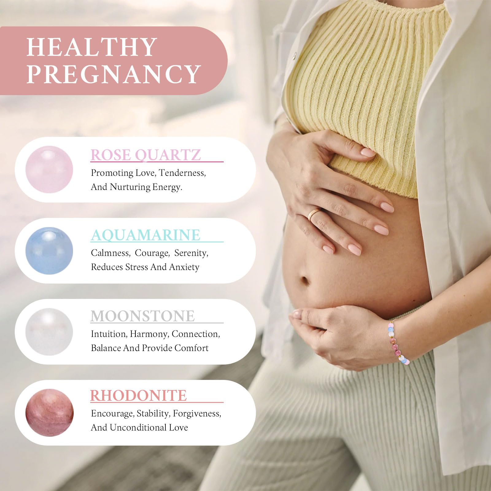yupoxiu Healthy Pregnancy Gifts Natural Stone Bracelets for Pregnant Women, Pregnancy Gifts for Expecting Mom & First Time Mom, Mothers Day Christmas Jewelry
