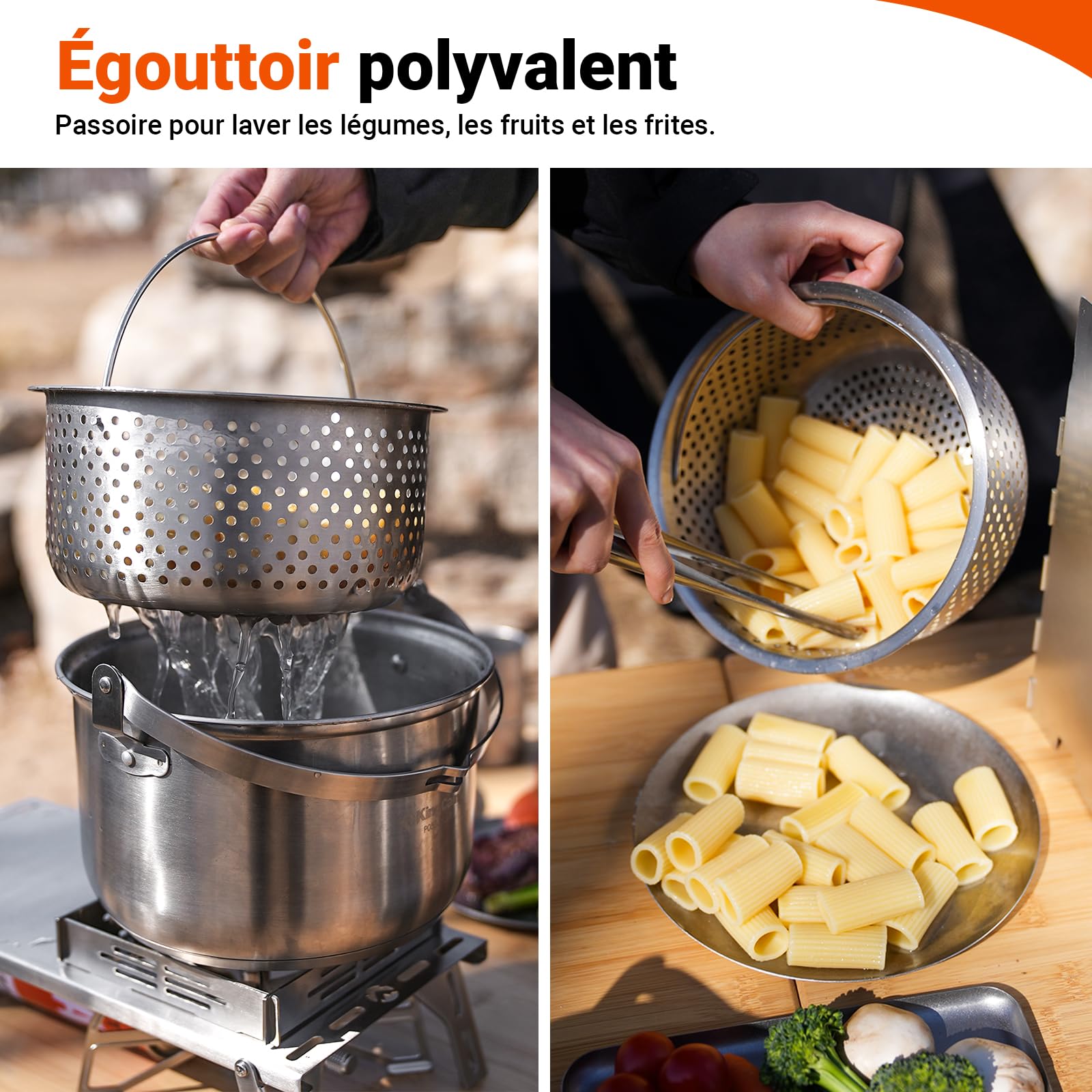 KingCamp Batterie de cuisine de camping en acier inoxydable I Pots de camping I Poêle de camping pour réchaud de camping