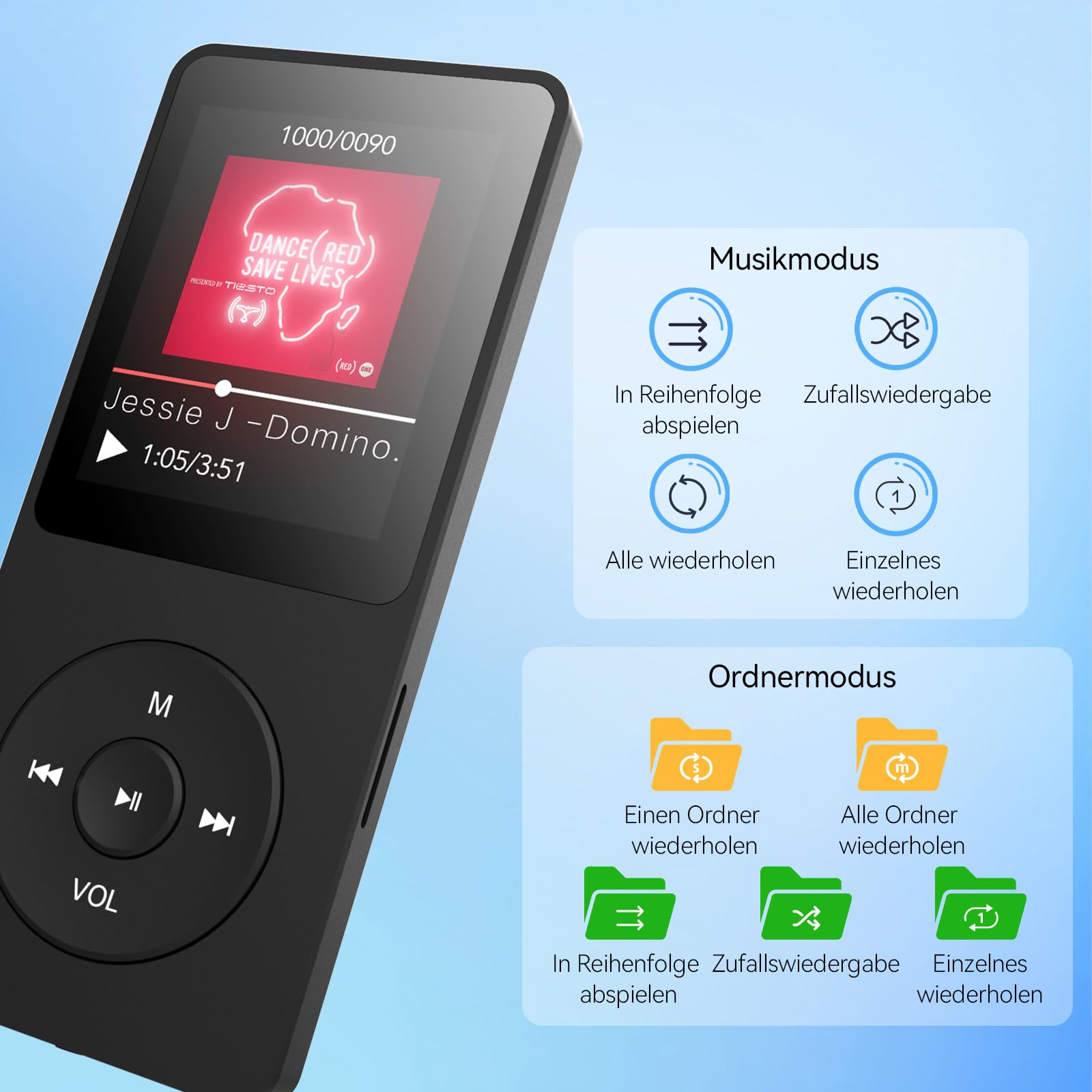 AGPTEK 64 GB Klassischer MP3 Player, 70 Stunden Akkulaufzeit tragbare HiFi Musik Player mit Kopfhörer, FM Radio, Aufnahmen, verlustfreie Musikwiedergabe bis zu 128 G, Schwarz