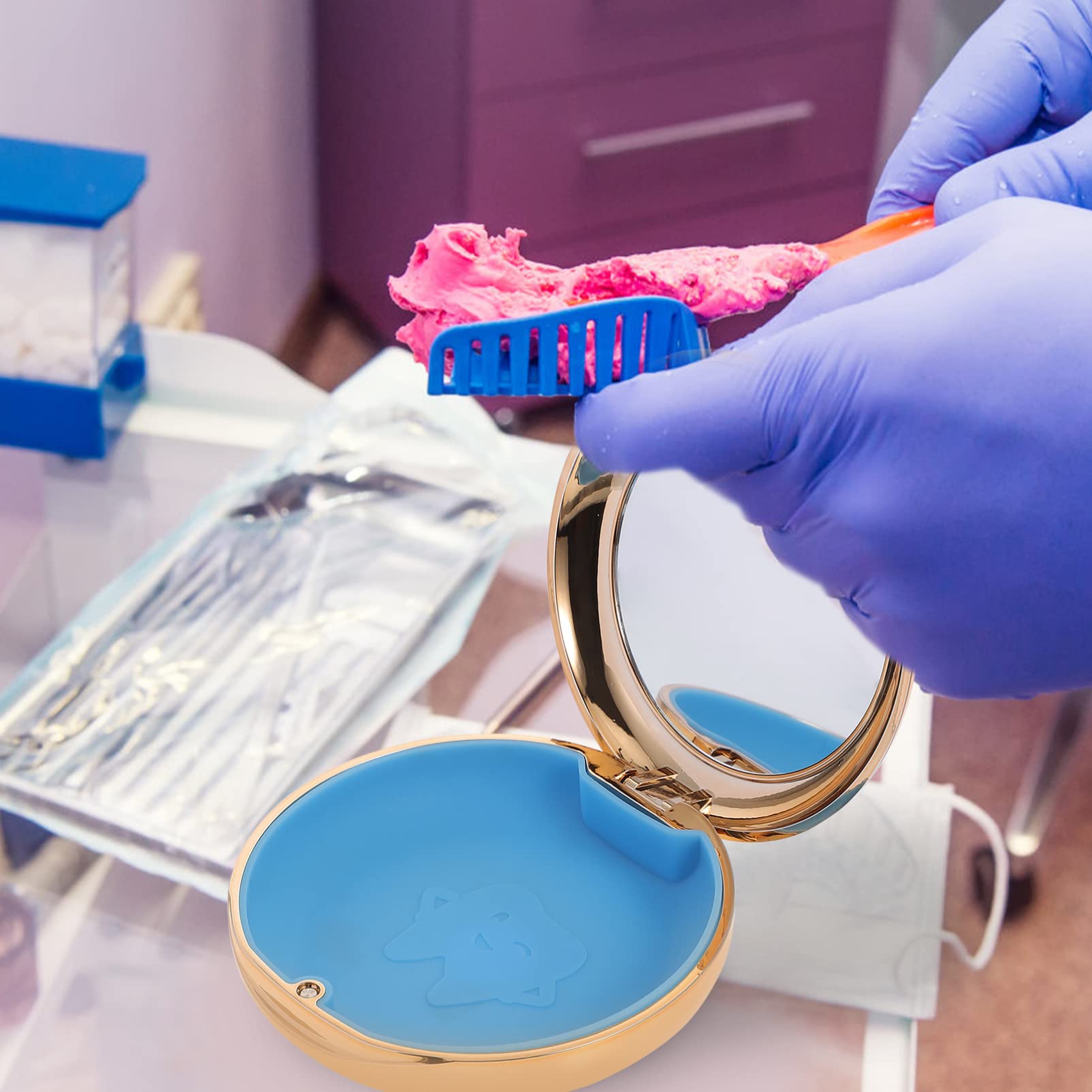 HEALLILY Zahnprothese Box Zahnspangendose mit Spiegel Prothesendose Zahnprothesendose Gebissdose Prothesen Aufbewahrungsbox Dental Box für Aufbissschiene Knirscherschiene Zahnpflege