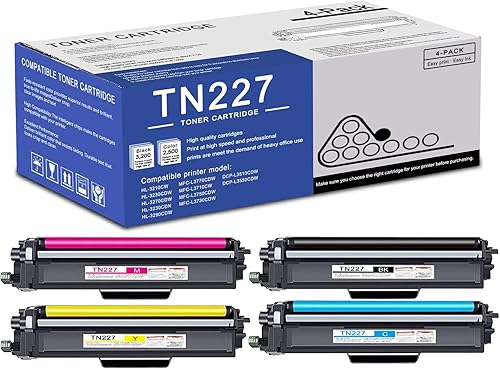 Paquete de 4 cartuchos de tóner TN227 BKCMY compatibles con TN227 de alto rendimiento para impresora Brother MFC-L3770CDW L3710CW L3750CDW HL-3210CW