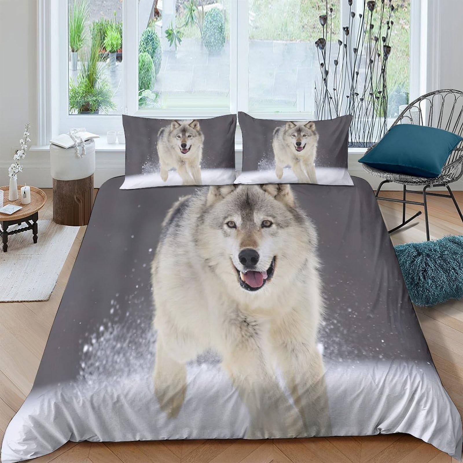 Ctjqhvkz Style-1 3D Printed Running Wolf Fitted Sheet Microfiber Grey Animal Forest Mattress Cover Bedroom Decor Washable Single（135X200cm）