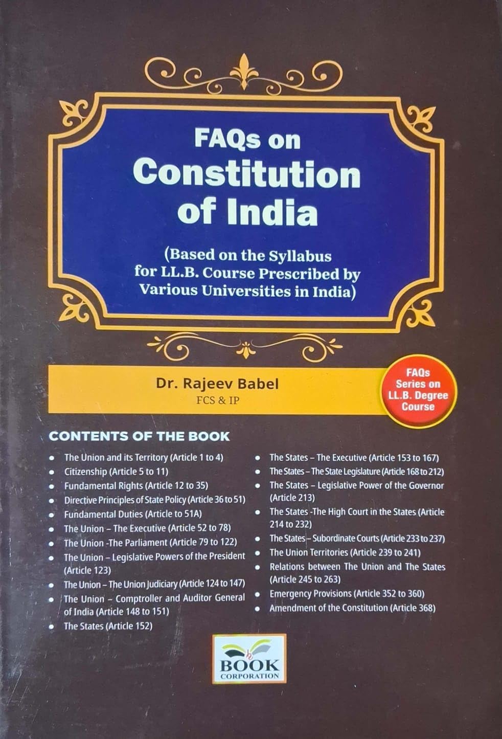 Constitution of India, LL.B. Course Book by Dr. Rajeev Babel, Comprehensive Guide with Articles 1-368