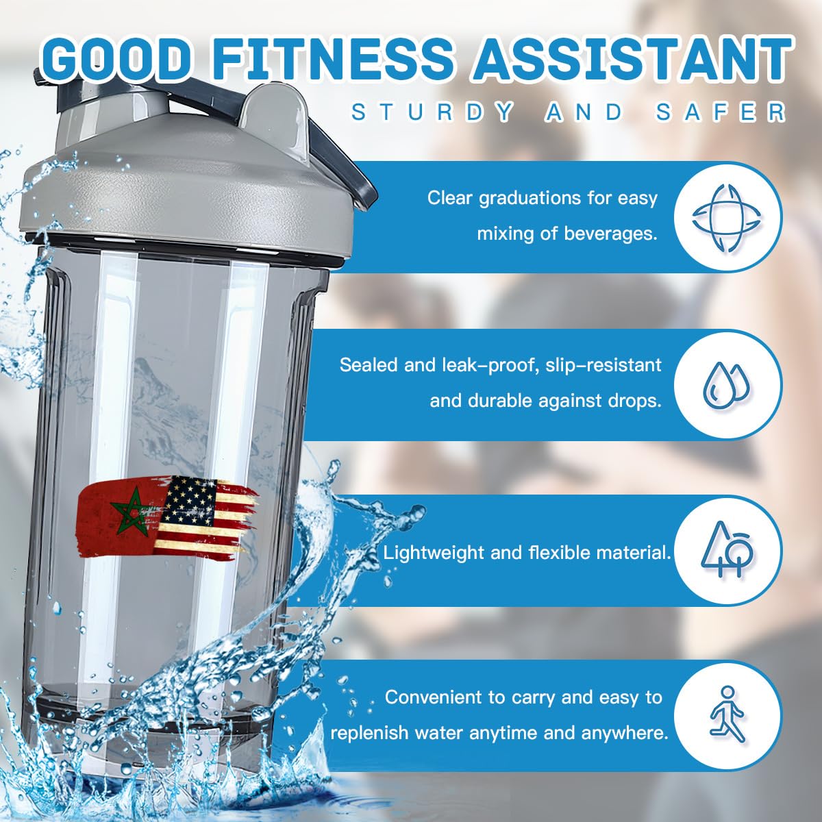Moroccans America Flag 18 Ounce Shaker Cup,Fashion Theme Pattern Shaker Bottle Leak-proof Workout Shake Bottles 500ML/18 oz Perfect for Pre Workout