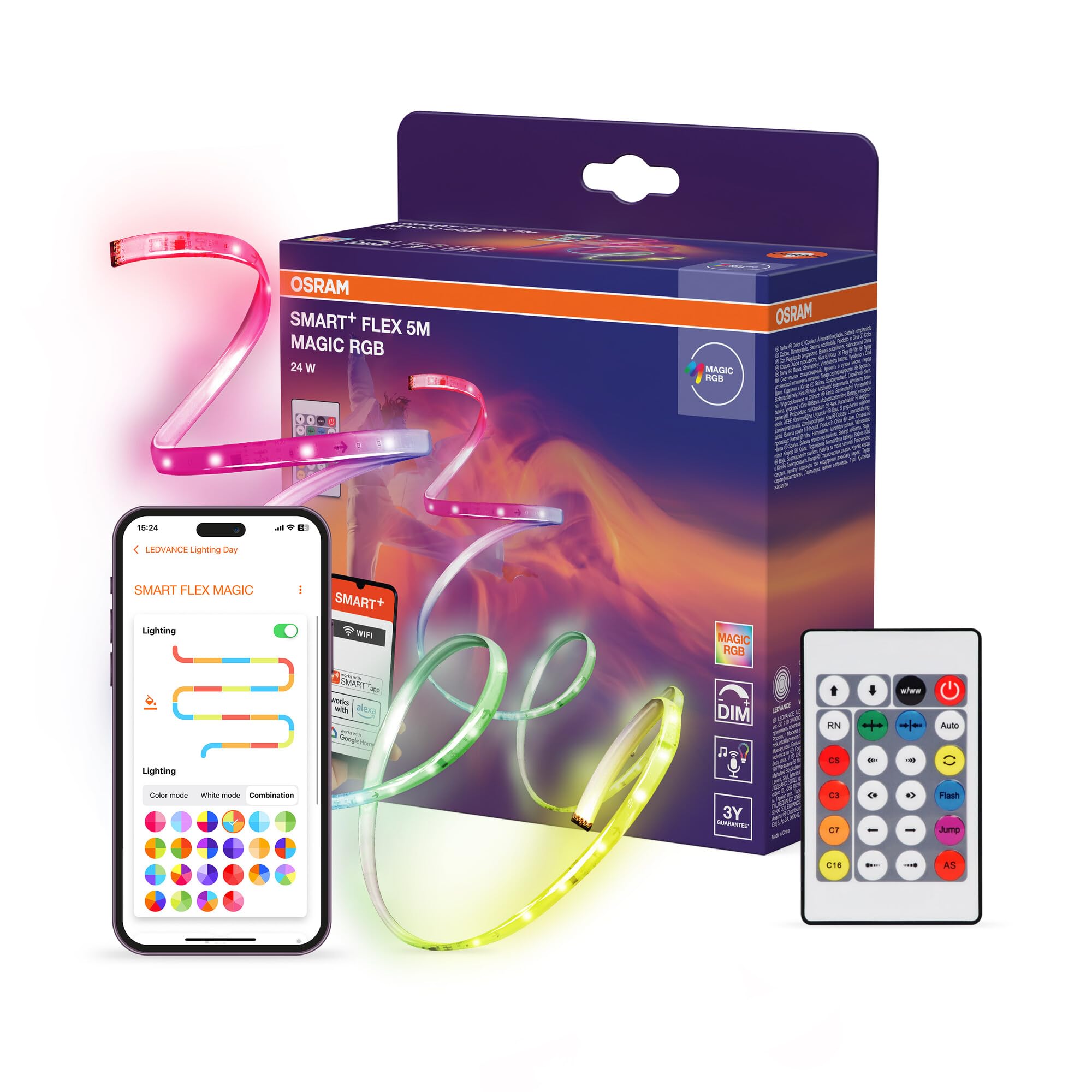 Osram SMART+ WIFI FLEX 5M LED-Streifen, weiß, 22W, 500lm, dimmbar, dynamisches Magic-RGB Lichteffekt, individuelle Lichtfarbenwahl, App-steuerbar, lange Lebensdauer, einfache Montage, IP20
