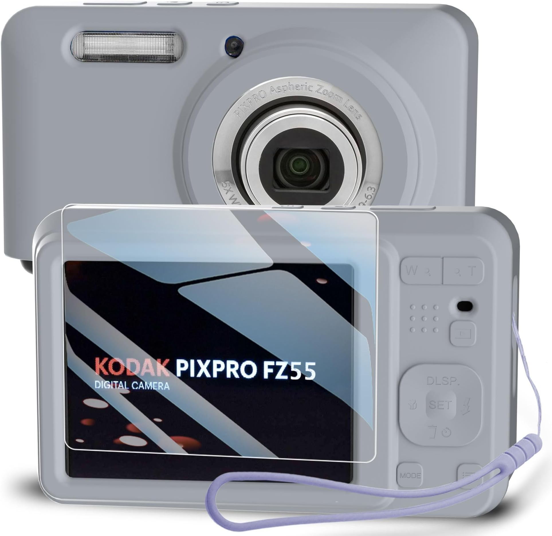 Silicone Case for Kodak PIXPRO FZ55 Digital Camera with Screen Protector and Lanyard for Kodak PIXPRO FZ55 Accessories -(Grey)