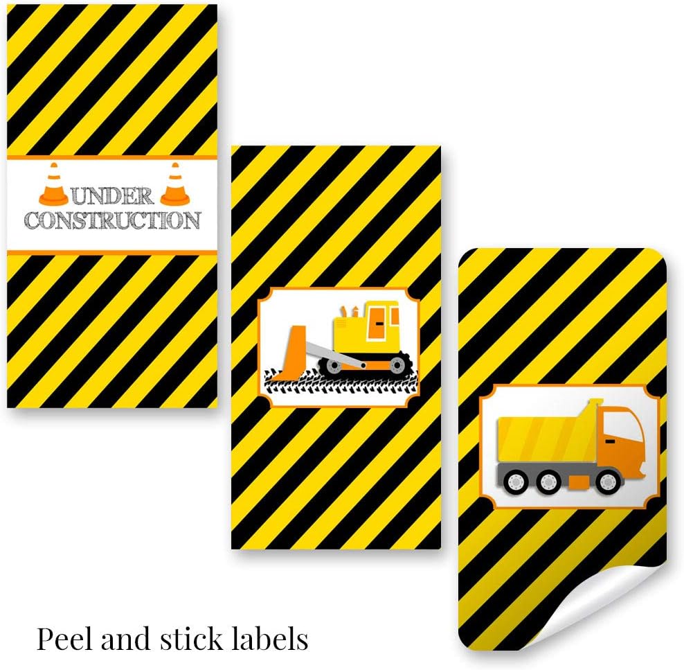 amazon com construction digger dump truck birthday party mini chocolate candy bar sticker wrappers for kids 45 1 4 x 2 6 wrap around labels by amandacreation great for party favors home kitchen
