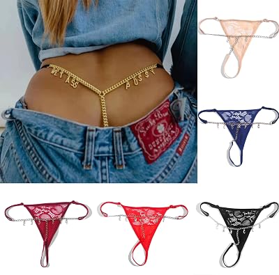Custom Sexy Lace Waist Chain Thong for Women Personalized Name Letter Jewelry G-string Silver Chain Panties Gift for Her