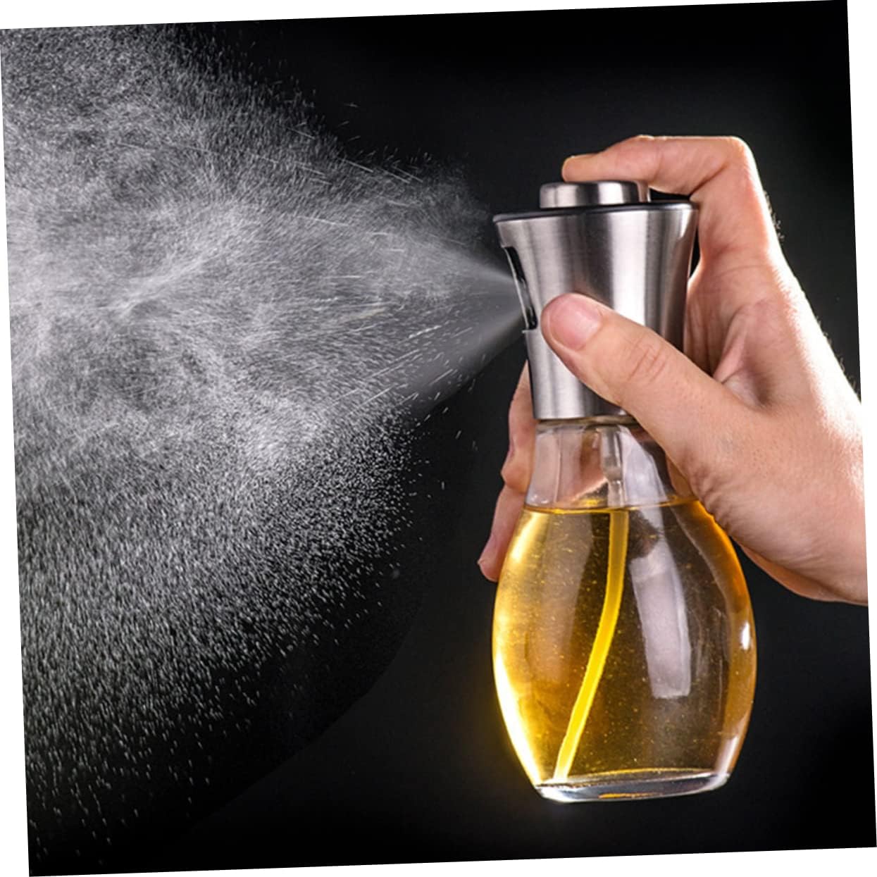 SOLUSTRE 200ML Stainless Steel Oil Spray Bottle Refillable Olive Oil Dispenser Adjustable Nozzle for BBQ Cooking and Marinades for Vinegar and Soy Sauce