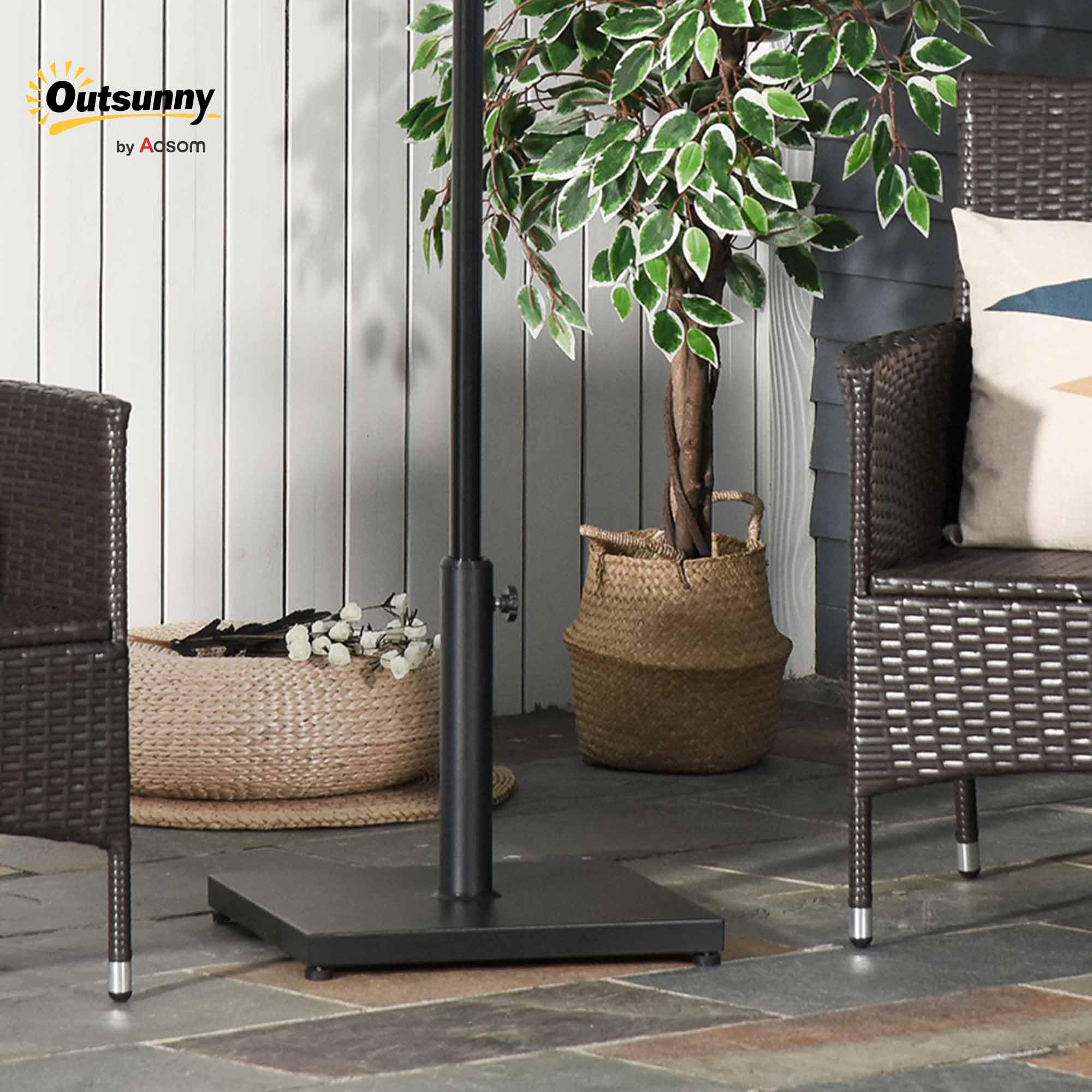 Outsunny Pied de Parasol carré, Socle Parasol extérieur, pour mât de Ø 35,38 et 48 mm, Poids Net 18 Kg, Base de Parasol en métal et Ciment pour Jardin Patio terrasse, Noir