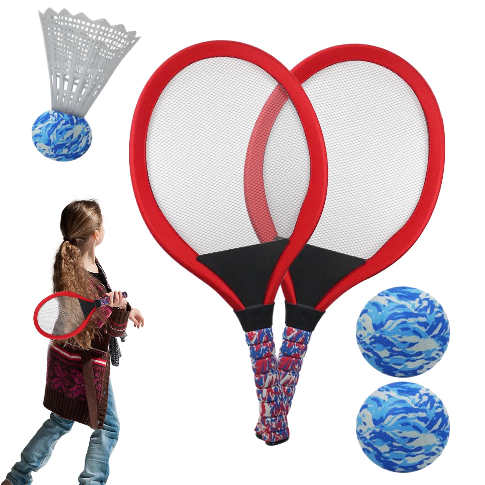 Juego de raquetas de tenis para niños - 54x27cm, raquetas de entrenamiento de bádminton de tenis | 1 par de materiales interactivos Pros Padres Y Niños Con Shuttle Para Niños, Chicas, Principiantes