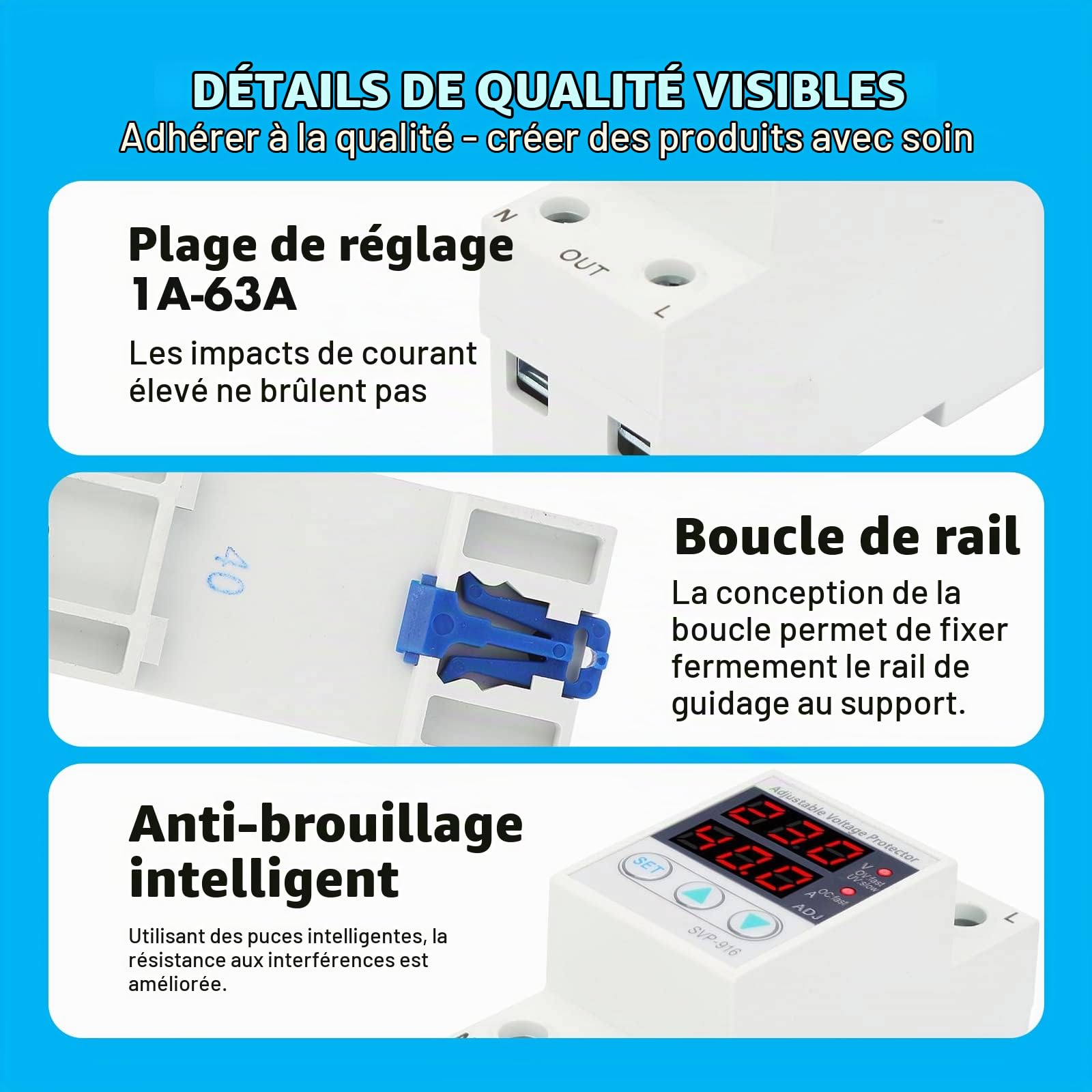 DeWin Protecteur de Courant de Tension, Protecteur de Courant de Surtension et de sous-Tension Réglable Monophasé Intelligent 40A AC 230V