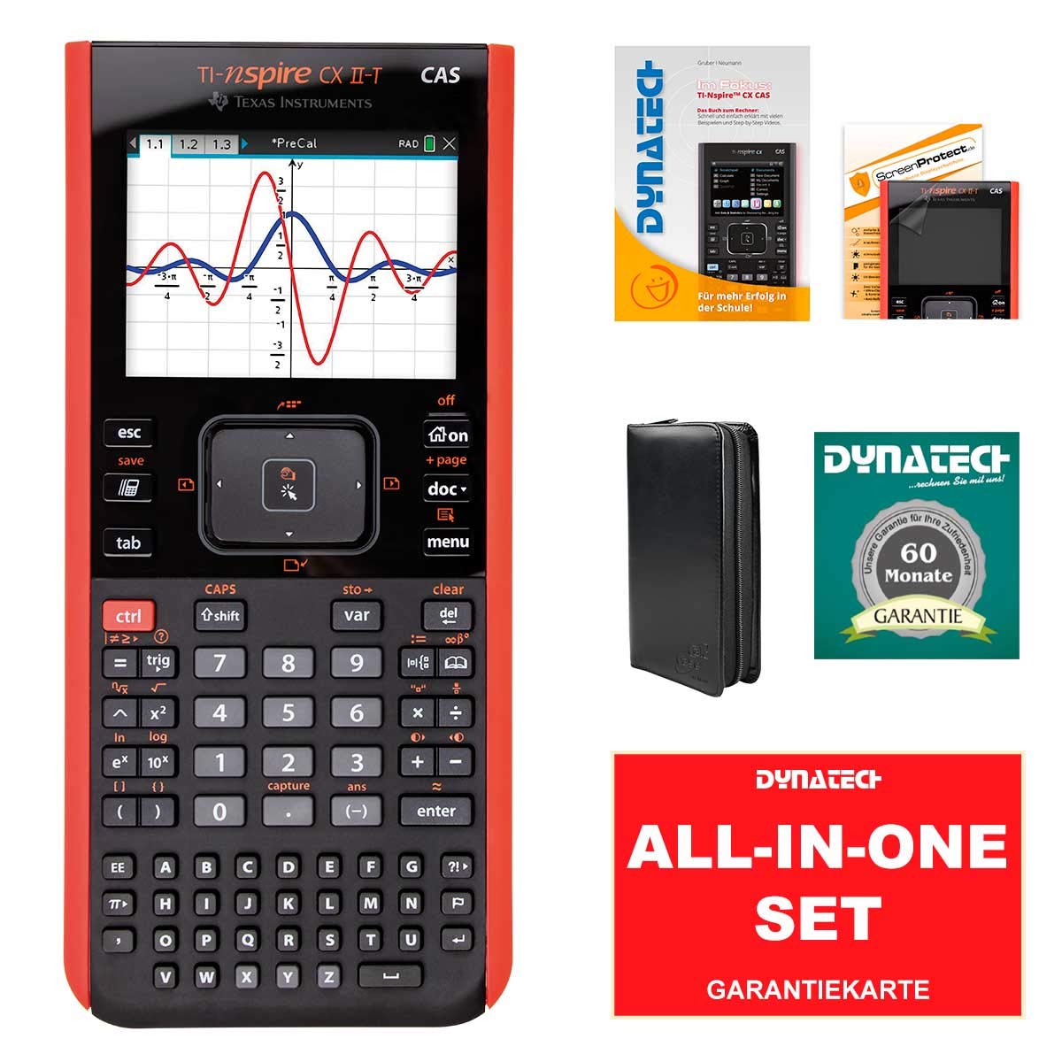 TI-Nspire CX II-T CAS Grafikrechner + Economy Black Tasche + Garantieverlängerung + Im Fokus: Das Buch zum Rechner + ScreenProtect Displayschutzfolie UltraClear