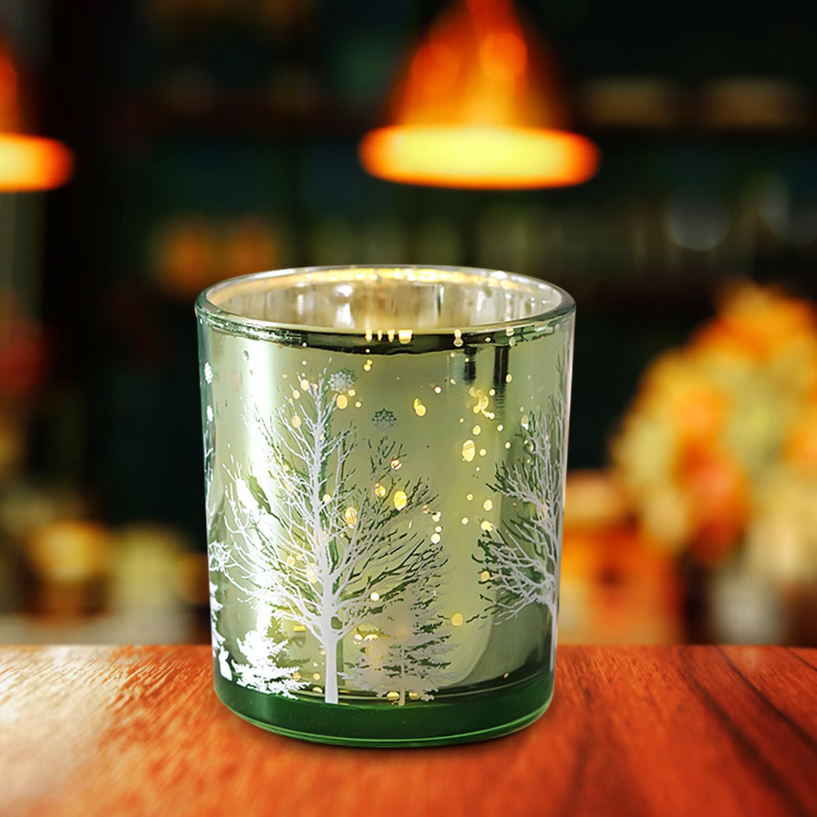 TOYANDONA 6 Piezas Portavelas de Cristal Navideño Árbol de Navidad Verde