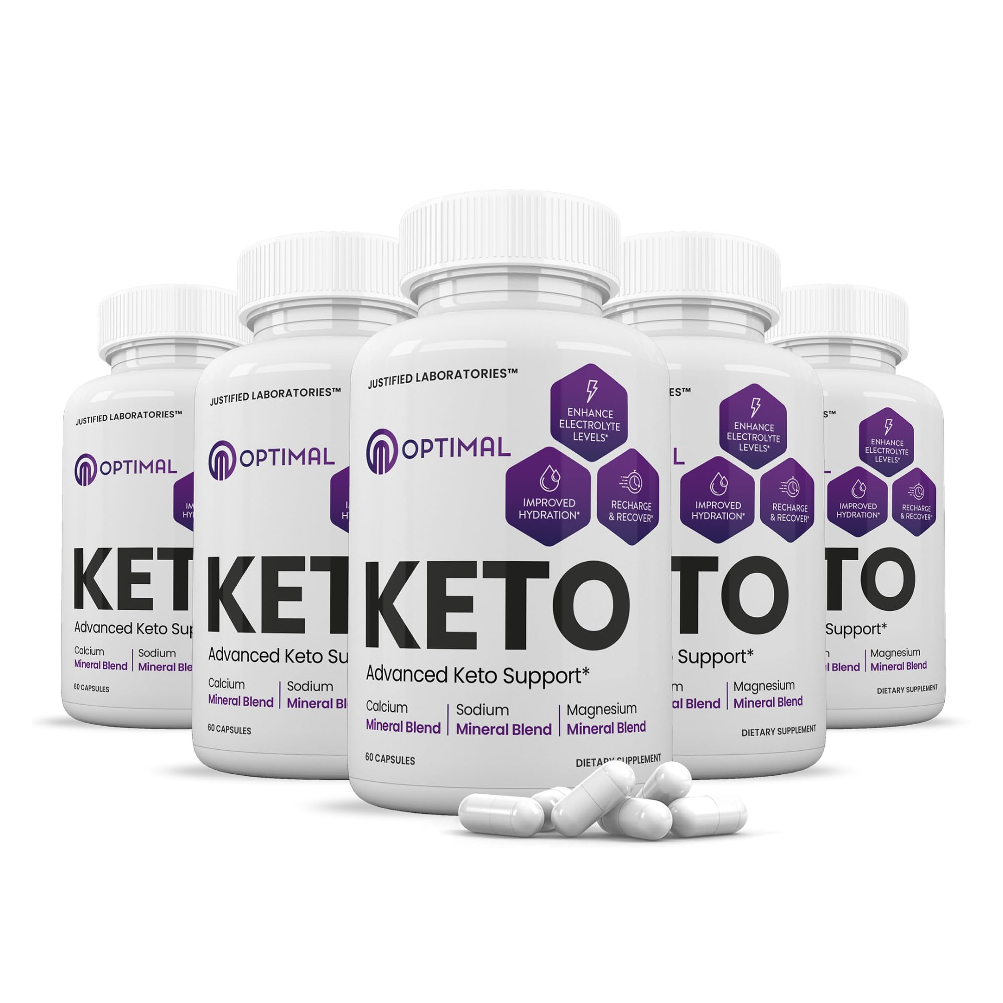 Justified Laboratories Optimal Keto - 60 Capsules, Pack of 5 - Ketogenic Support from Apple Cider Vinegar, Green Tea Leaf, Vitamin C, Vitamin D3 & Extra Virgin Olive Oil - 150 Servings 60 Count (Pack of 5)