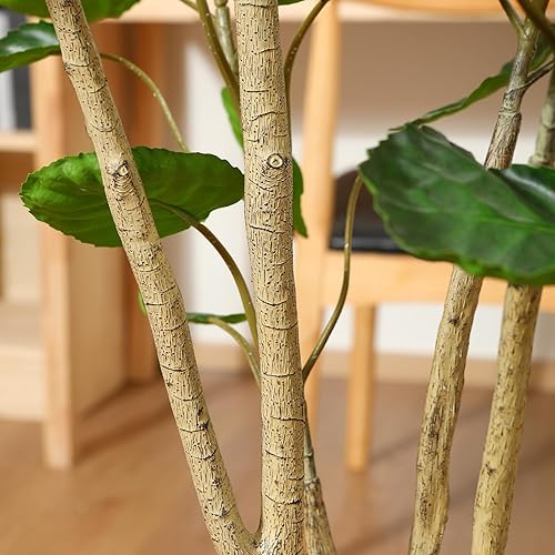 Miniatura 4 de Kazeila Paquete de 2 árboles artificiales de Aralia Balfour, planta vegetación falsa, viene con cesta tejida de hierba marina, decoración moderna