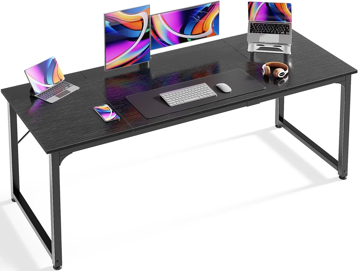 Huuger Modern Simple Office Desk, 63 Inch, Gaming & Writing Desk with Storage, Large Legroom, Metal Frame, Black