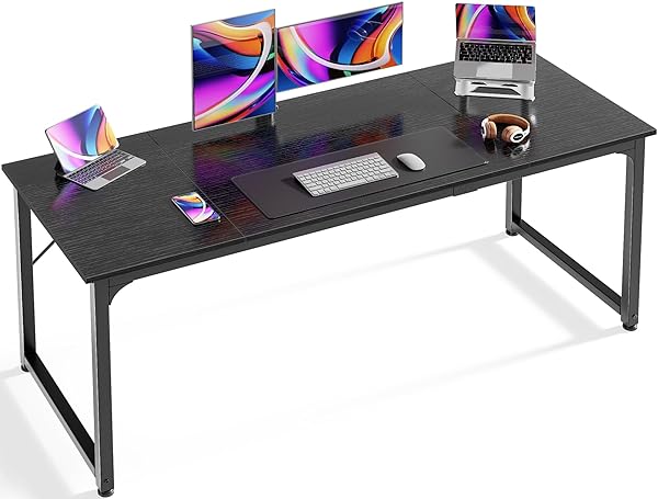 Huuger Modern Simple Office Desk, 63 Inch, Gaming & Writing Desk with Storage, Large Legroom, Metal Frame, Black