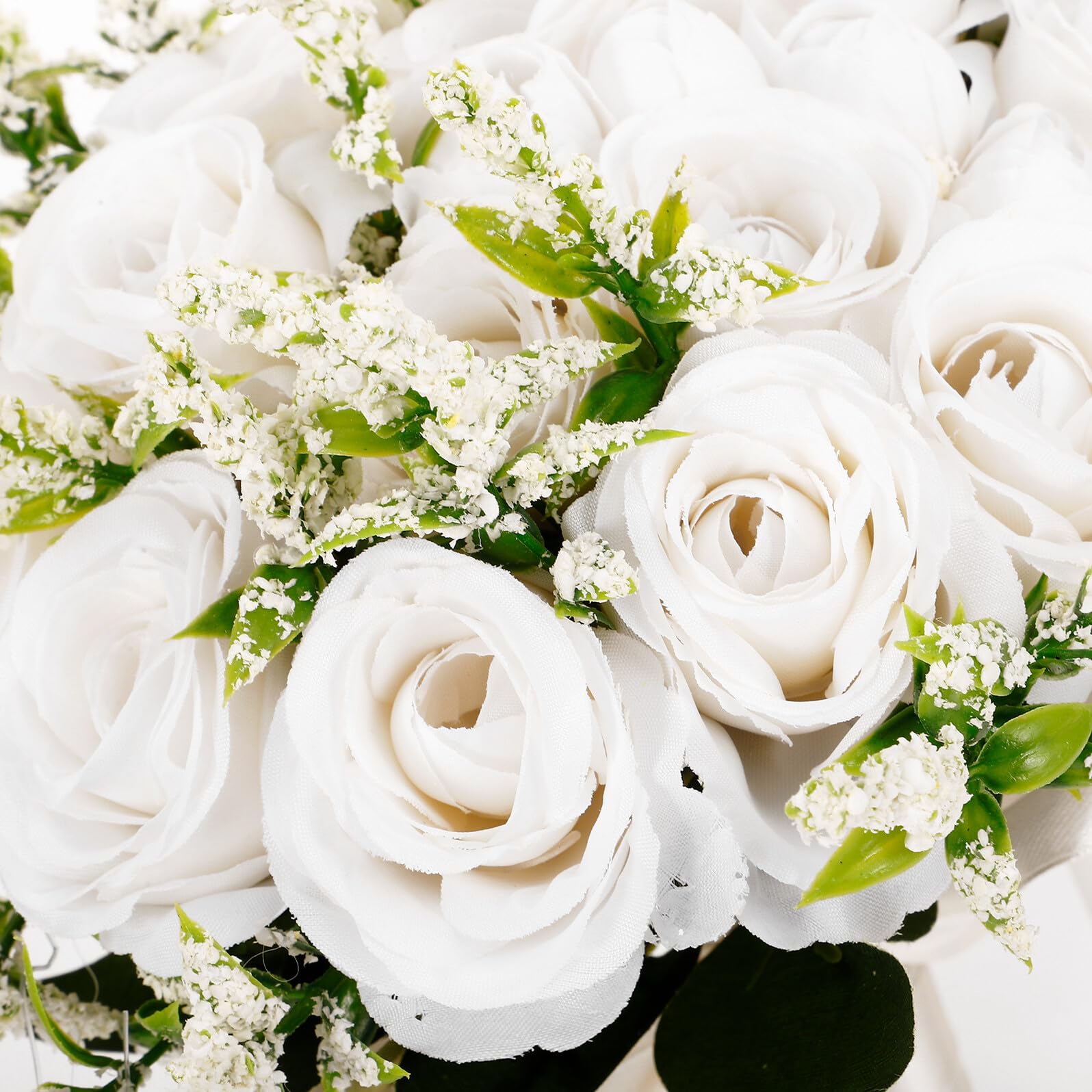 Bouquet da Sposa in Seta e Plastica Bianco Elegante e Nobile per Decorazione Festa e Party di Compleanno Fiori Artificiali Effetto Reale